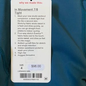 Lululemon In Movement tight Everlux size 4